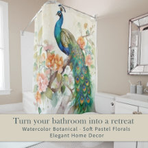 Eleganter blauer Pfau rosa Blumen