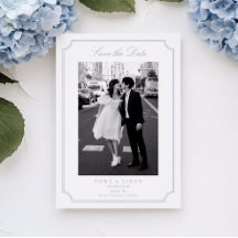 Eleganter blauer Rahmen Foto Save-the-Date-Karte