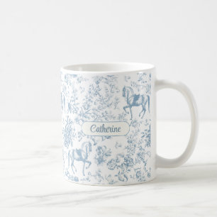 Eleganter blauer Reitsport-Blumen-Toile-Name Kaffeetasse