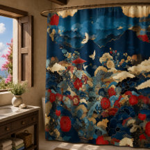 Eleganter blauer roter japanischer floraler Kranic