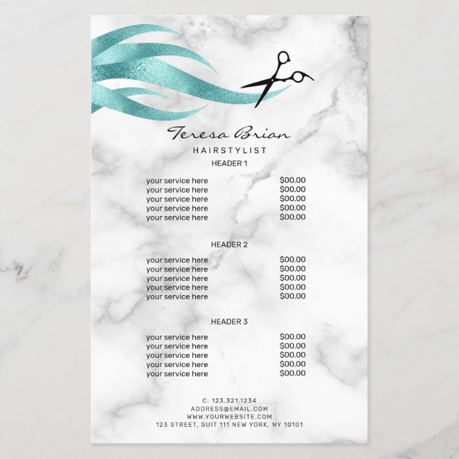 Eleganter, blauer Schere-Friseursalon Flyer (Vorne)