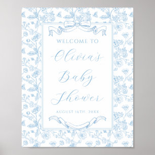 Eleganter blauer Schleife Vintage-Blumen-Jungen-Ba Poster