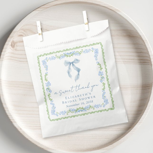 Eleganter blauer Schleifen Brause Dusche Süße Dank Geschenktütchen (Elegant Blue Bow Bridal Shower Sweet Thank You Favor Bag)