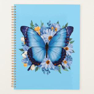 Eleganter blauer Schmetterling auf Blumen Planer