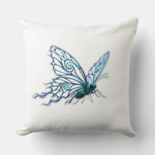 Eleganter blauer Schmetterling künstlerisches Wurf Kissen