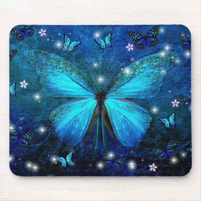 Eleganter Blauer Schmetterling Mousepad (Vorne)