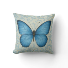 Eleganter blauer Schmetterling Vintage-Wurfkissen