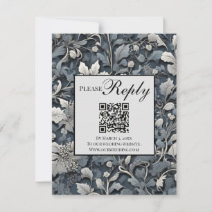 Eleganter, blauer Silbergrauer QR-Code RSVP Karte