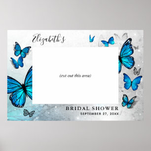 Eleganter blauer silberner Schmetterling Fotobox-R Poster