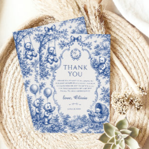 Eleganter blauer Toile-Teddybär-Baby-Shower Dankeskarte