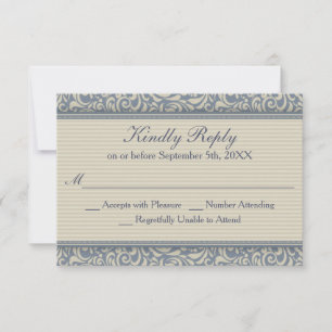 Eleganter blauer und beiger Barockstil RSVP Karte