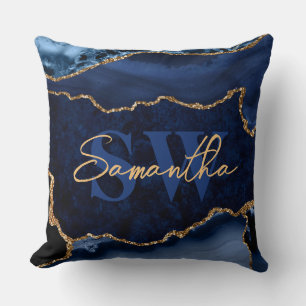Eleganter blauer und falscher goldener Glitter-Mar Kissen