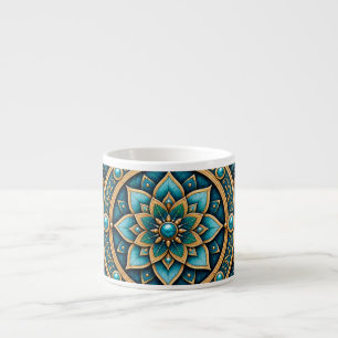 Eleganter blauer und goldener Mandala-Geometrie-Ke Espressotasse