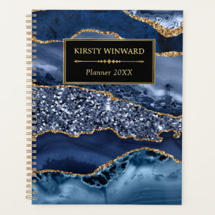 Eleganter blauer und goldener Ozean-Glitter-Achat Planer