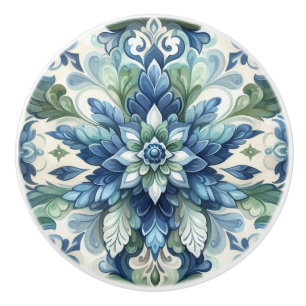 Eleganter Blauer und Grüner Blumendekor Geblüht Keramikknauf