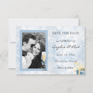 Eleganter Blauer und Weißer Champagner Save the Da Date