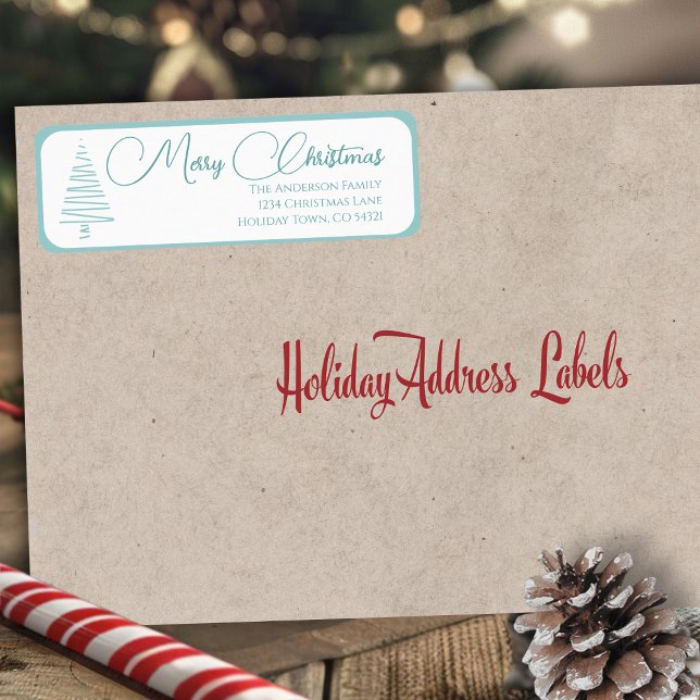 Eleganter blauer und weißer froher Weihnachtsbaum (Elegant Blue And White Merry Christmas Tree Label)