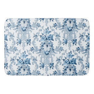Eleganter, blauer und weißer Rokoko Floral Badematte