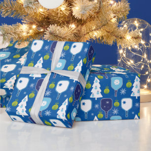 Eleganter, blauer und weißer Weihnachtspickleball  Geschenkpapier