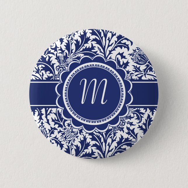 Eleganter blauer und weißer William Morris mit Button (Vorderseite)