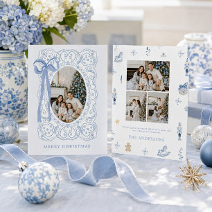 Eleganter blauer verzierter Rahmen Frohe Weihnacht Karte