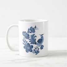 Eleganter blauer Volkskunst-Vogel und florale indi