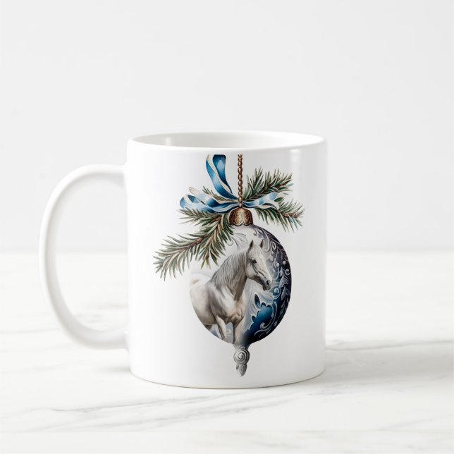 Eleganter, blauer Weihnachtspferd Kaffeetasse (Links)