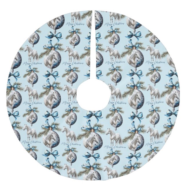 Eleganter, blauer Weihnachtspferd Polyester Weihnachtsbaumdecke (Vorderseite)