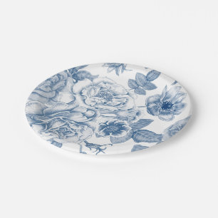 eleganter blauer weißer vintage Blumenmuster Telle Pappteller