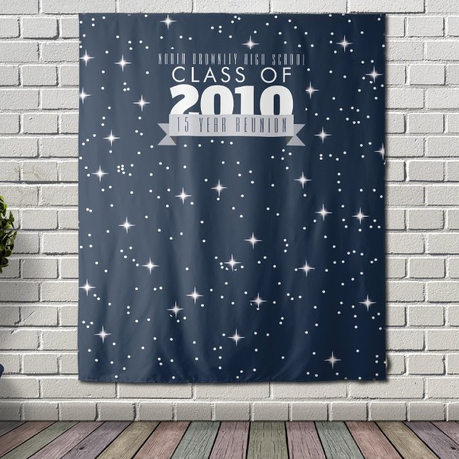 Eleganter, blauer Wiedersehen-Fotoshop-Hintergrund Wandteppich (Elegant blue reunion photobooth backdrop)