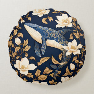 Eleganter Blauwal, inspiriert von William Morris' Rundes Kissen
