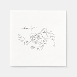 Eleganter Bleistift Foliage Bloral Custom Cocktail Serviette