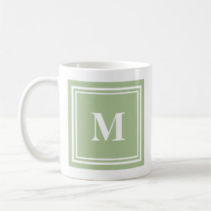 Eleganter Blockrahmen mit Monogramm in Salbeigrün Tasse