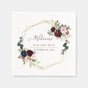 Eleganter Bloom Blush Burgundy Eukalyptus Willkomm Serviette