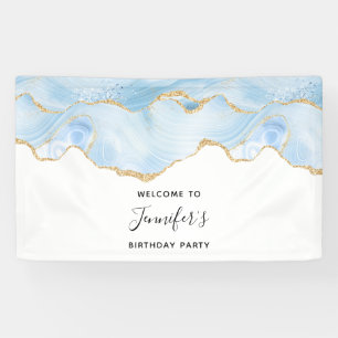 Eleganter Blue and Gold Agate Border Geburtstag Banner