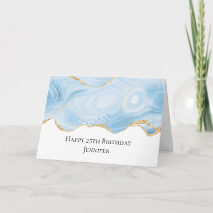 Eleganter Blue and Gold Agate Border Geburtstag Karte