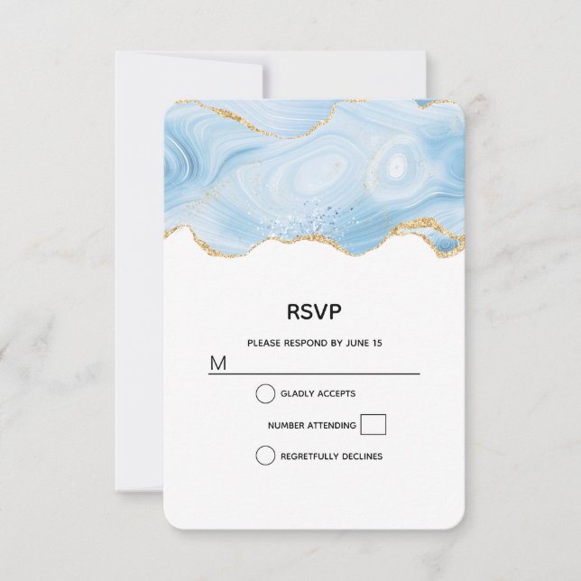 Eleganter Blue and Gold Agate Border RSVP Karte (Vorderseite)