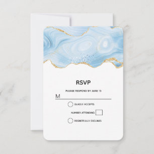 Eleganter Blue and Gold Agate Border RSVP Karte
