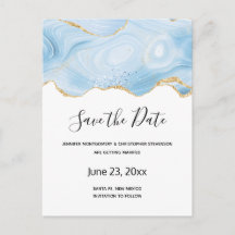 Eleganter Blue and Gold Agate Border Save the Date