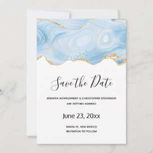 Eleganter Blue and Gold Agate Hintergrund Save The Date