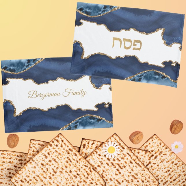 Eleganter Blue and Gold Agate Passover Kissenbezug (Von Creator hochgeladen)