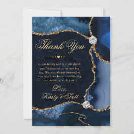 Eleganter Blue and Gold Glitzer Agate Wedding Dankeskarte