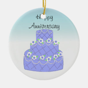 Eleganter Blue Anniversary Cake Keramikornament