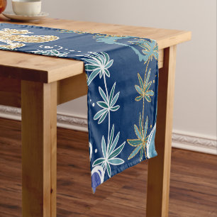 Eleganter Blue Aqua Türkis Gold Glitzer Kurzer Tischläufer