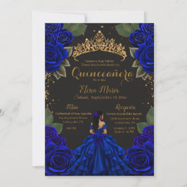 Eleganter Blue Black Quinceñera Rose Gold Glitzer Einladung