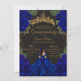 Eleganter Blue Black Quinceñera Rose Gold Glitzer Einladung