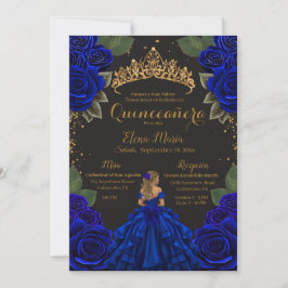 Eleganter Blue Black Quinceñera Rose Gold Glitzer Einladung