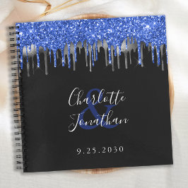 Eleganter Blue Black Silver Glitzer Wedding Guest Notizbuch