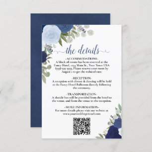 Eleganter Blue Boho Rose Hochzeitdetails QR-Code Begleitkarte