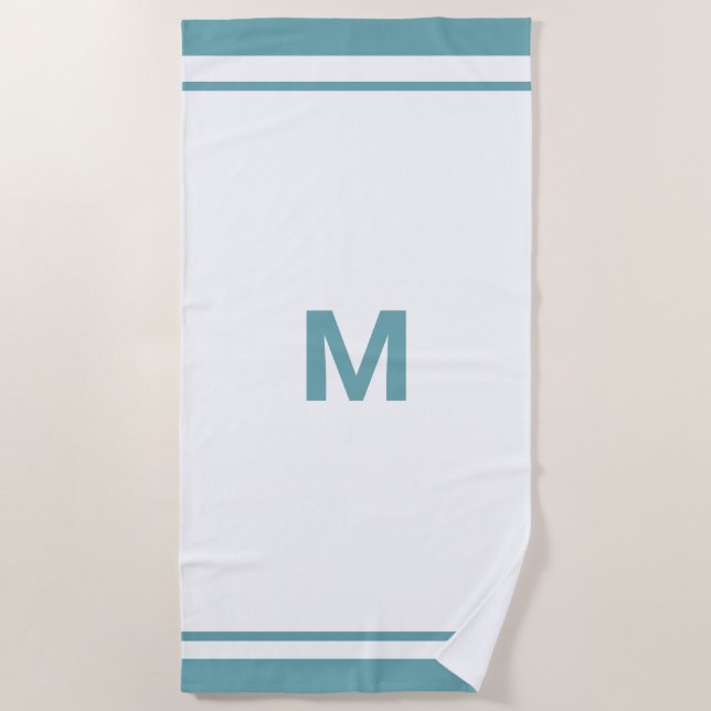 Eleganter Blue Border Script Monogram Letter Strandtuch (Vorderseite)